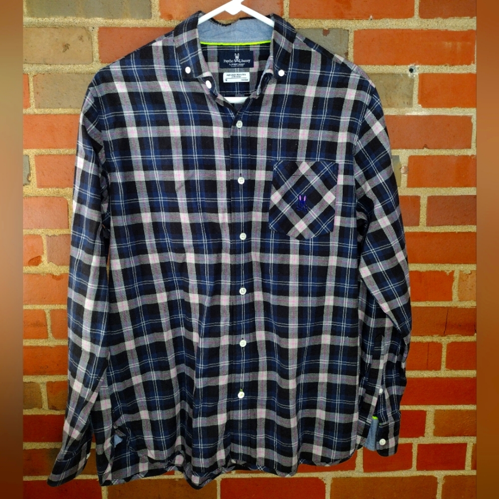 NEW - Psycho Bunny Multicolor Plaid Button Flannel Shirt Men’s Medium